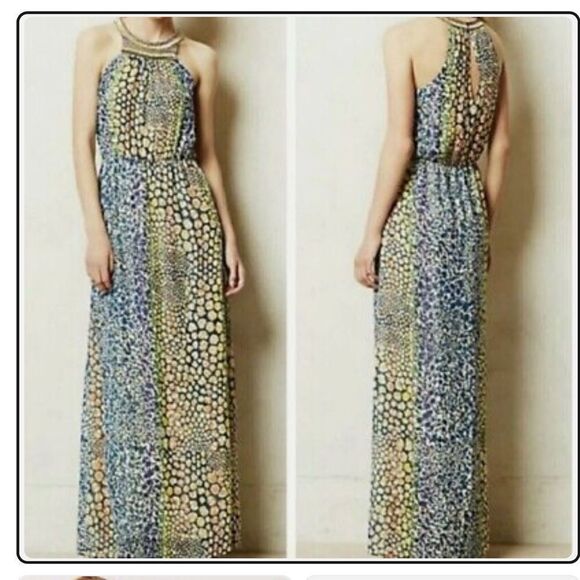 Anthropologie HD in Paris Mayacamas Multi-Color‎ Maxi Dress Beaded Halter 8 NWOT - Picture 2 of 8